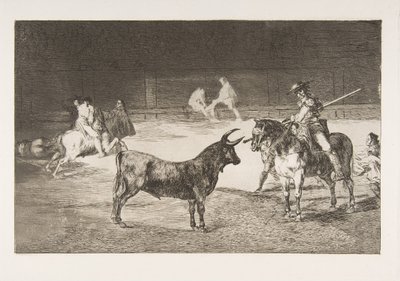 Placa 27 de la Tauromaquia: El célebre picador, Fernando del Toro, atrae al fier... de Francisco de Goya