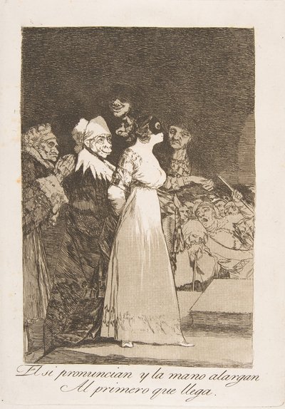 Placa 2 de Los Caprichos: Dicen sí y dan la mano al primero que viene de Francisco de Goya