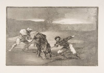 Placa 2 de la Tauromaquia: Otra forma de cazar a pie, 1816 de Francisco de Goya