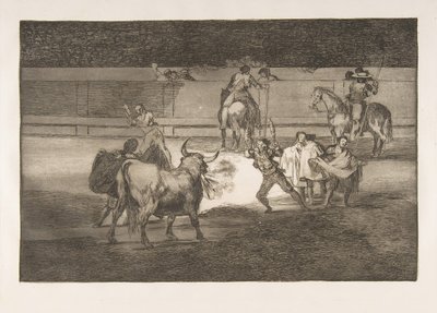 Placa 31 de la Tauromaquia: Banderillas con petardos de Francisco de Goya