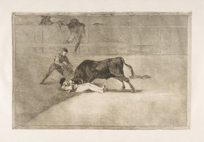 Placa 33 de la Tauromaquia: La desafortunada muerte de Pepe Illo en el ruedo en Madrid, 1816 de Francisco de Goya