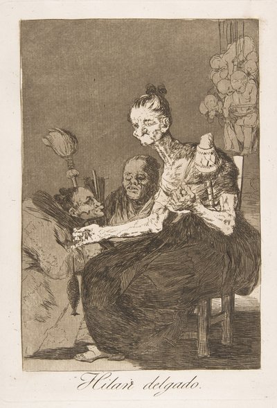 Placa 44 de Los Caprichos: Hilan delgado, 1799 de Francisco de Goya