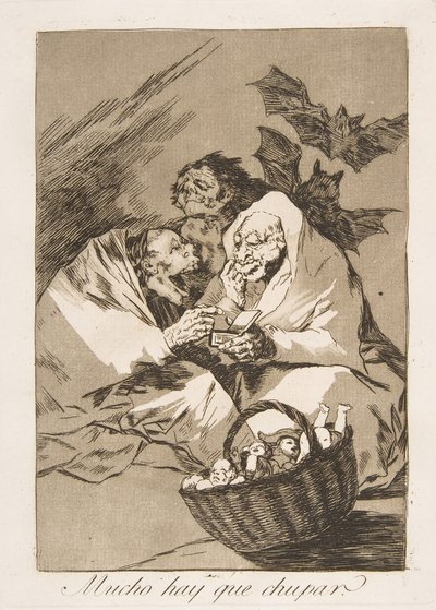 Placa 45 de Los Caprichos: Mucho hay que chupar de Francisco de Goya