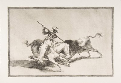 Placa 5 de La Tauromaquia: El moro valiente Gazul es el primero en lanzar toros..., 1816 de Francisco de Goya