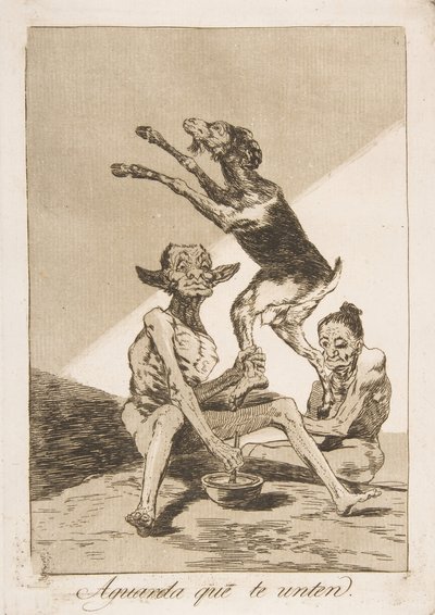 Placa 67 de Los Caprichos: Aguarda que te unten., 1799 de Francisco de Goya