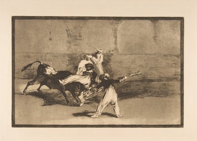 Placa 8 de la Tauromaquia: Un moro atrapado por el toro en el ruedo de Francisco de Goya
