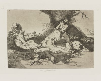 Se aprovechan. (Hacen uso de ellos.), pl. 16 de la serie Los desastres de la guerra (The Disasters of War) de Francisco de Goya