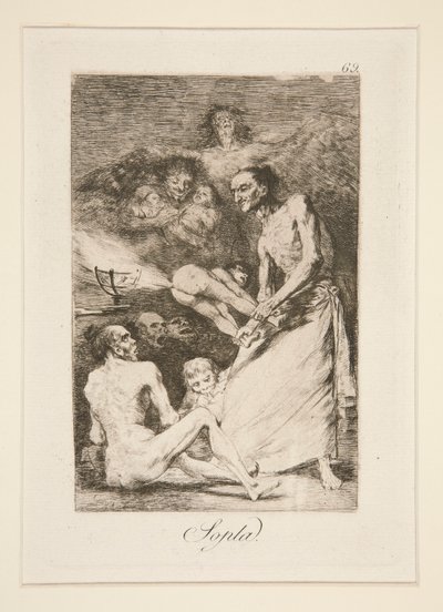 Sopla (Golpe), pl. 69 de la serie Los caprichos de Francisco de Goya