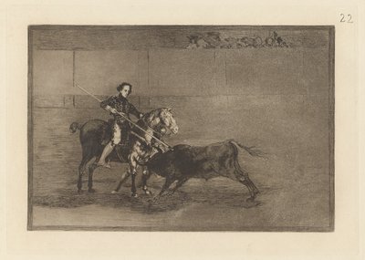 Valor varonil de la c?lebre Pajuelera en la de Zaragoza (Manly Courage of the Celebrated Pajuelera in [the ring] at Saragossa), Plate 22 from La tauromaquia de Francisco de Goya