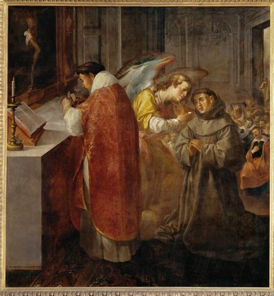 San Buenaventura recibiendo la comunión de manos ... de Francisco Herrera