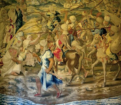 Les soldats arabe - Detail de la conquete de Tunis (Túnez) - Tapiz de Francisco y Cornelius Van der Ggot (siglo XVIII), tejido en la fábrica real de tapices, a mediados del siglo XVIII, según el tapiz del siglo XVI de Willem de Pannemaker - (Conquista de T de Francisco Ignacio Vandergoten Canyuwell