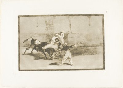 Un moro atrapado por el toro en el ruedo, placa 8 de El arte de la tauromaquia de Francisco Jose de Goya y Lucientes