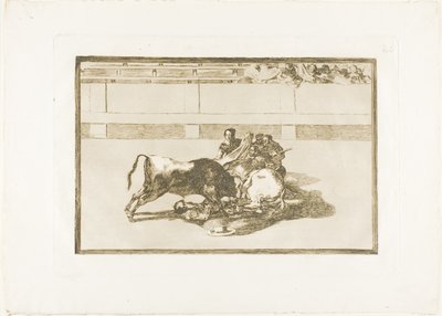 Un Picador es Desmontado y Cae bajo el Toro, lámina 26 de El Arte del Toreo de Francisco Jose de Goya y Lucientes