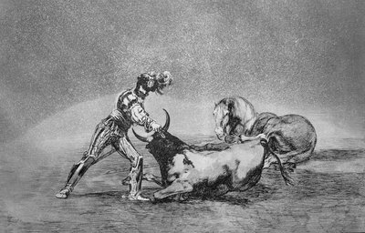 Un caballero español mata al toro después de haber perdido su caballo, lámina 9 de 