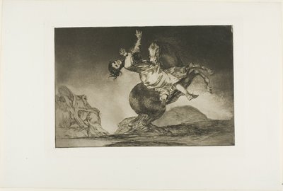 Una mujer y un caballo, deja que alguien más los domine, placa diez de Los Proverbios de Francisco Jose de Goya y Lucientes