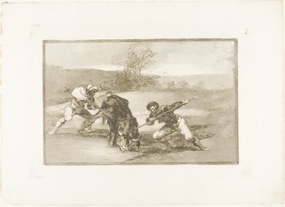 Otra forma de cazar a pie, lámina dos de El arte de la tauromaquia de Francisco Jose de Goya y Lucientes