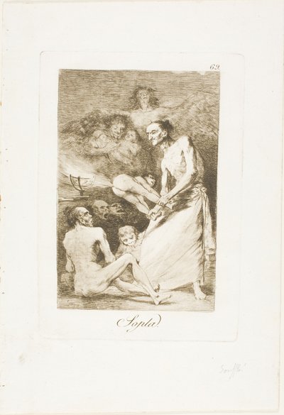 Sopla, lámina 69 de Los Caprichos de Francisco Jose de Goya y Lucientes