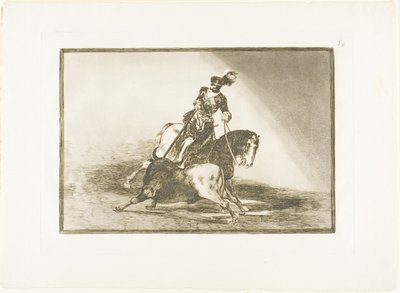 Carlos V lanceando un toro en el ruedo de Valladolid, placa diez de El arte del toreo de Francisco Jose de Goya y Lucientes