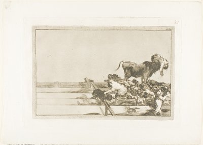 Acontecimientos Terribles en las Primeras Filas del Anillo en Madrid, y Muerte del Alcalde de Torrejón, lámina 21 de El Arte del Toreo de Francisco Jose de Goya y Lucientes