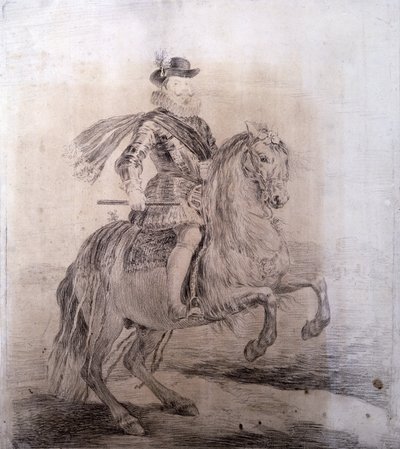 GOYA Y LUCIENTES, Francisco de (1746-1828). Retrato ecuestre de Felipe III de España. 1778. FELIPE III de España (1578-1621). Rey de España (1598-1621). Copias de dibujos de cuadros de Velázquez. Arte barroco. Dibujos. ESPAÑA. MADRID (COMUNIDAD AUTÓNOMA).  de Francisco Jose de Goya y Lucientes