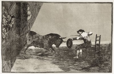 GOYA Y LUCIENTES, Francisco de (1746-1828). El atrevimiento de Martincho (probablemente Antonio Ebassum) en el ruedo de Zaragoza. 1816. (24,9 x 35,7 cm). Lámina 18 de "El arte de torear". Aguafuerte. ESPAÑA. MADRID (COMUNIDAD AUTÓNOMA). Madrid. Biblioteca  de Francisco Jose de Goya y Lucientes