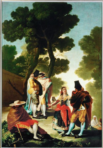 La maja y los Embozados, cartón para el tapiz 40-06-09/42 ... (pintura sobre lienzo) de Francisco Jose de Goya y Lucientes