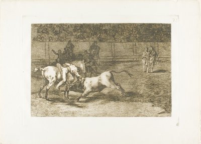 Mariano Ceballos, alias el Indio, mata al toro desde su caballo, lámina 23 de El arte de la tauromaquia de Francisco Jose de Goya y Lucientes