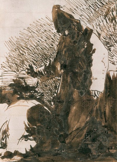 ""Personajes postrándose ante un monje"". Dibujo de aguada de Francisco de Goya y Lucientes (1746-1828). 1820.Madrid. Museo del Prado. de Francisco Jose de Goya y Lucientes