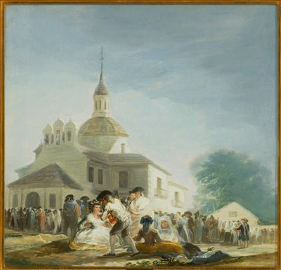 Peregrinos ante la ermita de San Isidro La ermita de San Isidro el día de la fiesta ... (pintura sobre lienzo) de Francisco Jose de Goya y Lucientes
