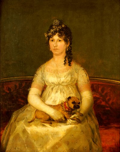 Retrato de Doña Francisca Vicenta Chollet y Caballero, sentada, tres cuartos de longitud, con un perro faldero, 1806 de Francisco de Goya