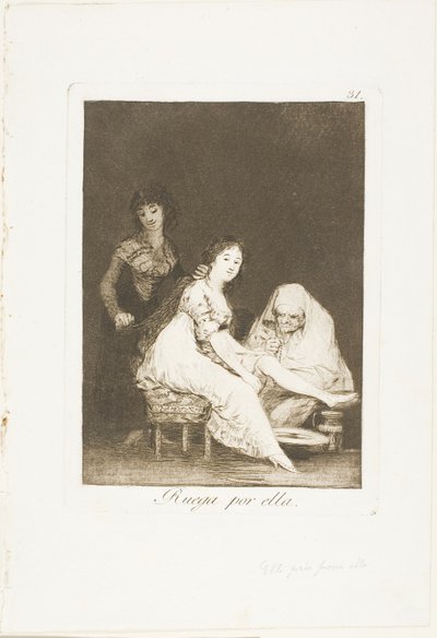 Ella reza por ella, lámina 31 de Los Caprichos de Francisco Jose de Goya y Lucientes