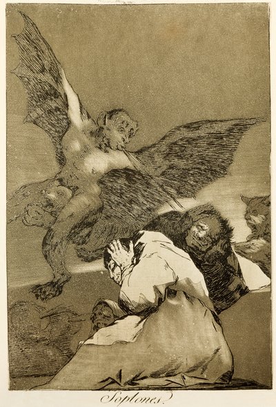 Chismosos, grabado y aguatinta número 48 en la serie Caprichos de Francisco Jose de Goya y Lucientes