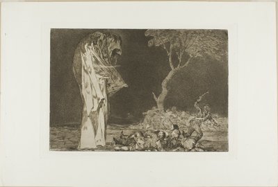 Soldados asustados por un fantasma, de Disparates, publicado como lámina 2 en Los Proverbios de Francisco Jose de Goya y Lucientes