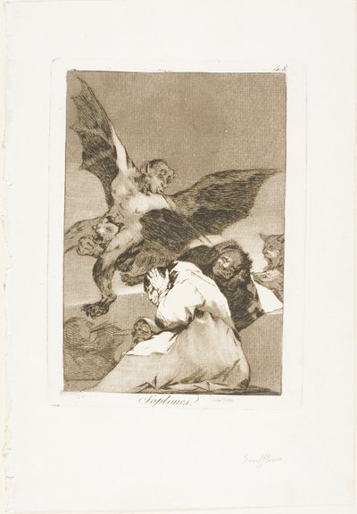 Chismosos - Ráfagas de viento, placa 48 de Los Caprichos de Francisco Jose de Goya y Lucientes