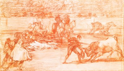 Tauromachie : un torero se prepare a tuer en utilisant un chapeau a la place de la muleta. Dessin a la sanguine de Francisco de Goya y Lucientes (1746-1828). 1815-1816. Madrid. Musee du Prado de Francisco Jose de Goya y Lucientes