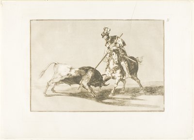 El Cid Campeador lanceando otro toro, lámina once de El Arte de Torear de Francisco Jose de Goya y Lucientes
