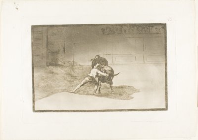 El famoso Martincho coloca las banderillas, jugando con el toro con el movimiento de su cuerpo, lámina 15 de El arte de la tauromaquia de Francisco Jose de Goya y Lucientes