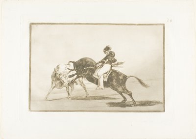 El mismo Ceballos, montado en otro toro, rompe lanzas cortas en el ruedo de Madrid, lámina 24 de El arte de torear de Francisco Jose de Goya y Lucientes
