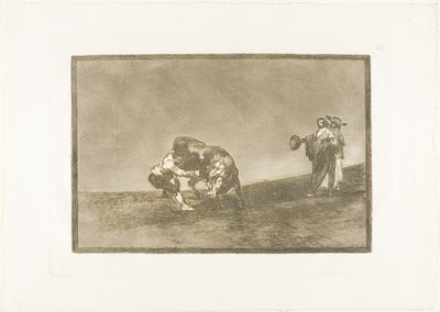 El mismo hombre lanza un toro en el ruedo en Madrid, placa 16 de El Arte del Toreo de Francisco Jose de Goya y Lucientes