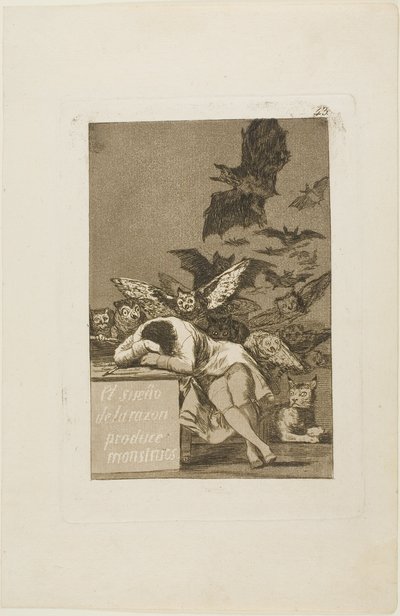 El sueño de la razón produce monstruos, placa 43 de Los Caprichos de Francisco Jose de Goya y Lucientes
