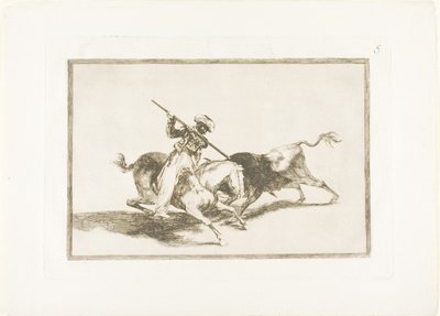 El moro animado Gazul es el primero en lancear toros según las reglas, lámina cinco de El arte de la tauromaquia de Francisco Jose de Goya y Lucientes