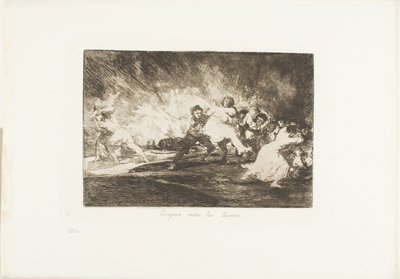 Escapan a través de las llamas, lámina 41 de Los desastres de la guerra de Francisco Jose de Goya y Lucientes
