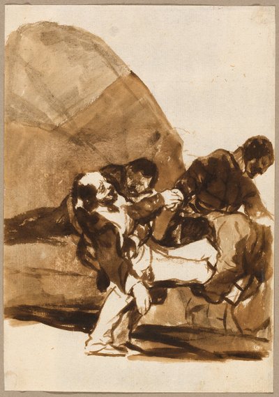 Tres hombres cargando a un soldado herido, de las Imágenes de España, Álbum F de Francisco Jose de Goya y Lucientes