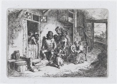 Placa 10: dos figuras bailando, otra sentada tocando un tambor, de la serie de costumbres ..., 1850 de Francisco Lameyer Berenguer