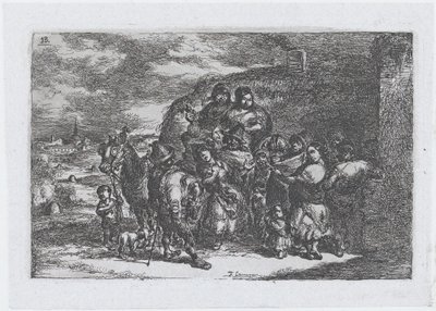 Placa 13: un grupo de personas al aire libre, posiblemente músicos, de la serie de cust..., 1850 de Francisco Lameyer Berenguer
