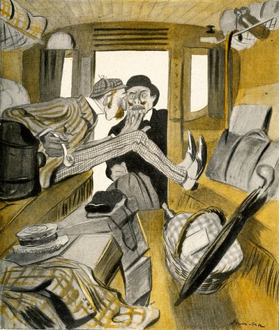 Un inglés impide que un francés se siente en el asiento libre del tren, 1903 de Francisco Sancha y Lengo