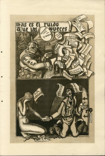 Ilustración de Francisco Sancha Lengo (1874-1936) - Hoja volante, circa 1915 - Guerra de 14-18, Agencia Wolff, Idioma español, Prensa extranjera de Francisco Sancha y Lengo