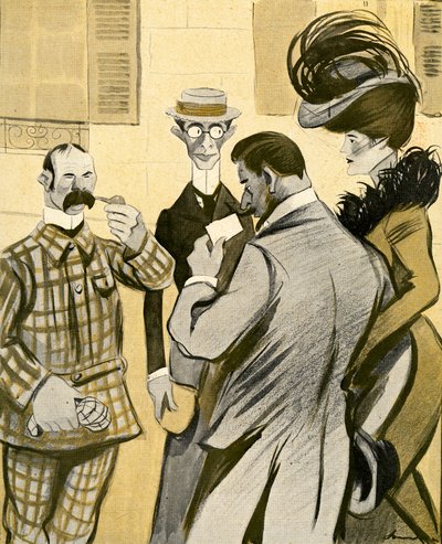 Dos ingleses torpemente piden direcciones a una pareja francesa glamorosa en mal francés, 1903 de Francisco Sancha y Lengo