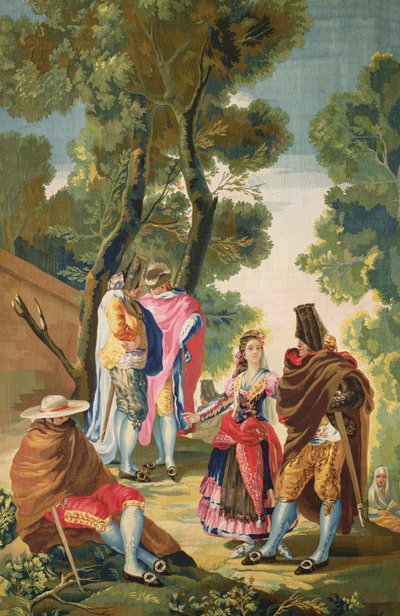 Una maja y los hombres enmascarados, c.1777 de Francisco de Goya