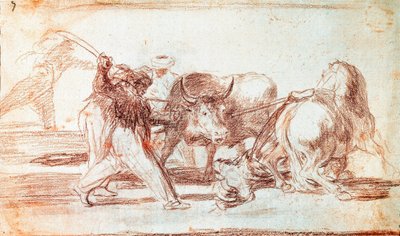 Corrida de toros: los moros que residían en España, desestimando las supersticiones del Corán, adoptaron este arte de caza lanzando lanzas al aire libre de Francisco de Goya